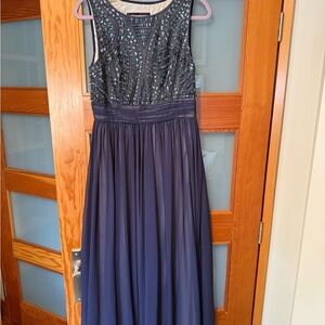 Elegant Navy Blue Beaded Prom Dress